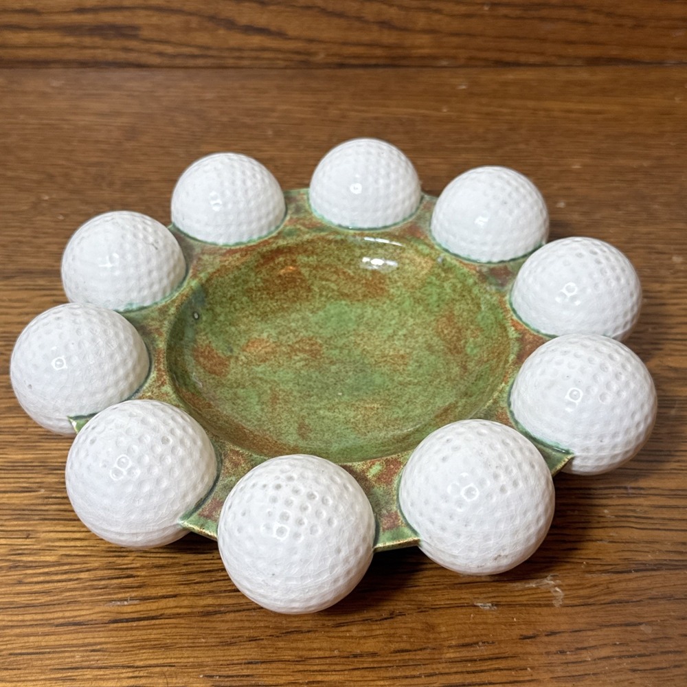 Vintage Holland Mold Golf Ball Ashtray Catchall Handmade Texas Golf Decor 8"